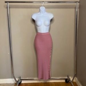 Naked Wardrobe: Button Me Down Midi Skirt - Pink - Large
